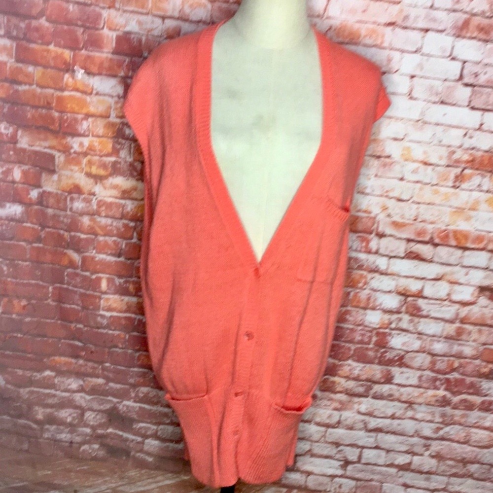 Vintage 80s Forenzia Coral Cap Sleeve Oversized Boyfriend Cardigan Sweater